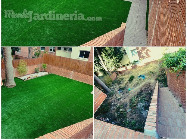 Reforma de jardín interior. ( valla, pasillo, cesped artificial y jardín pequeño )