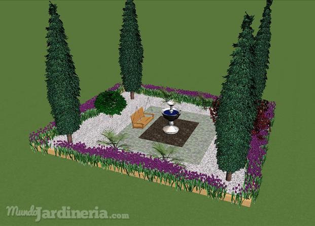 Zona parque con fuente 3D