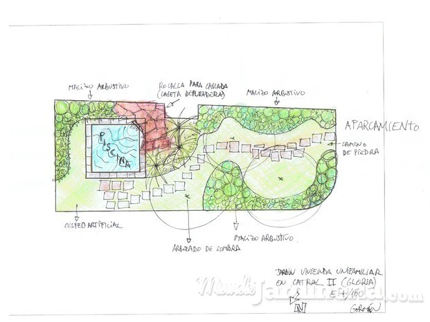 Boceto de pequeño jardín en vivienda unifamiliar