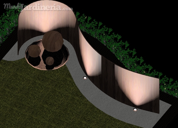 Jardín de noche. Diseño en 3D